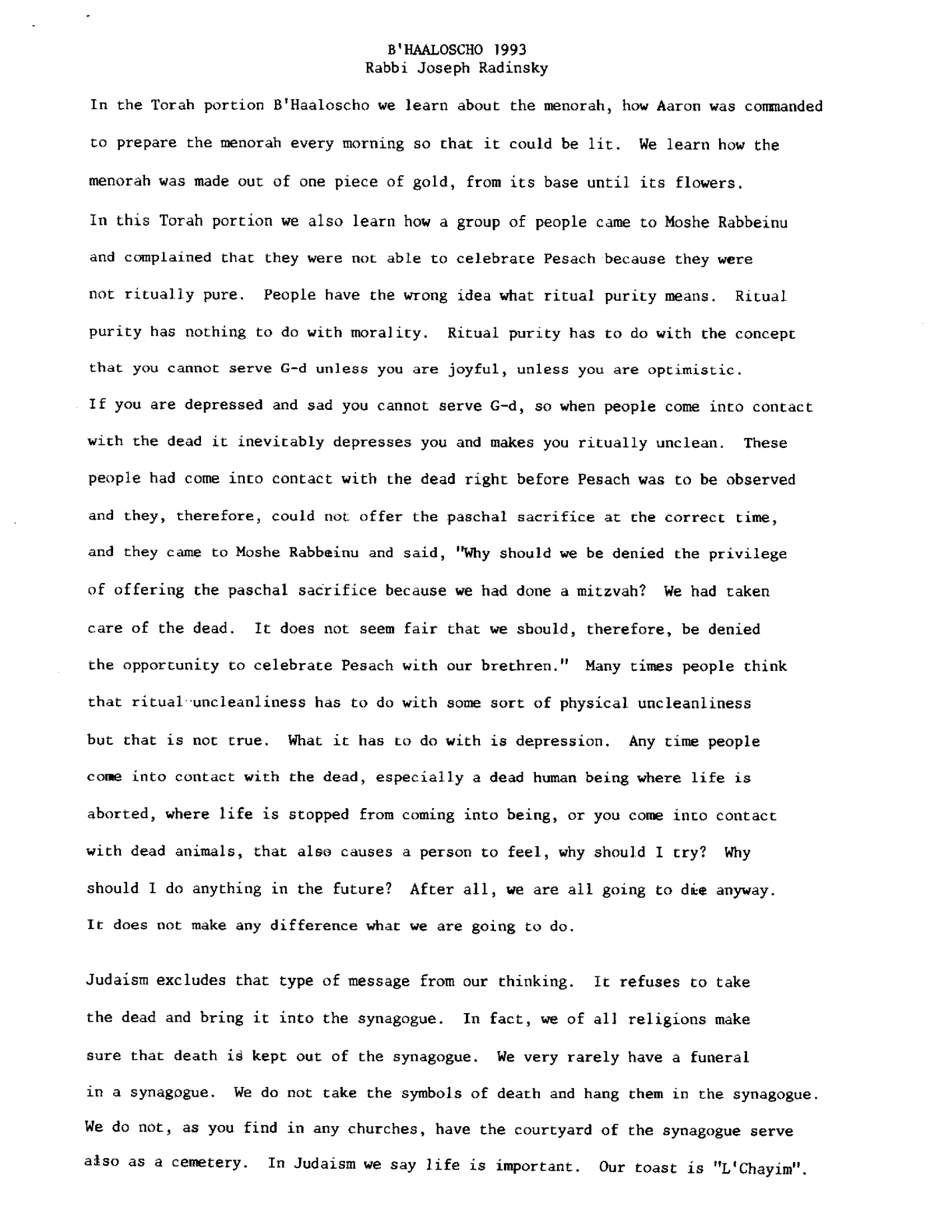 behalotecha 1993