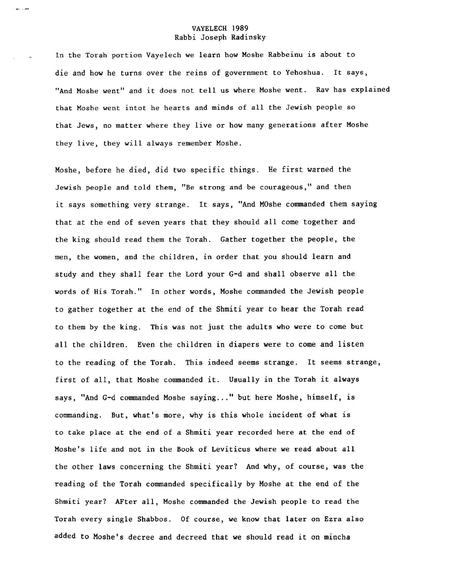 vayelech 1989