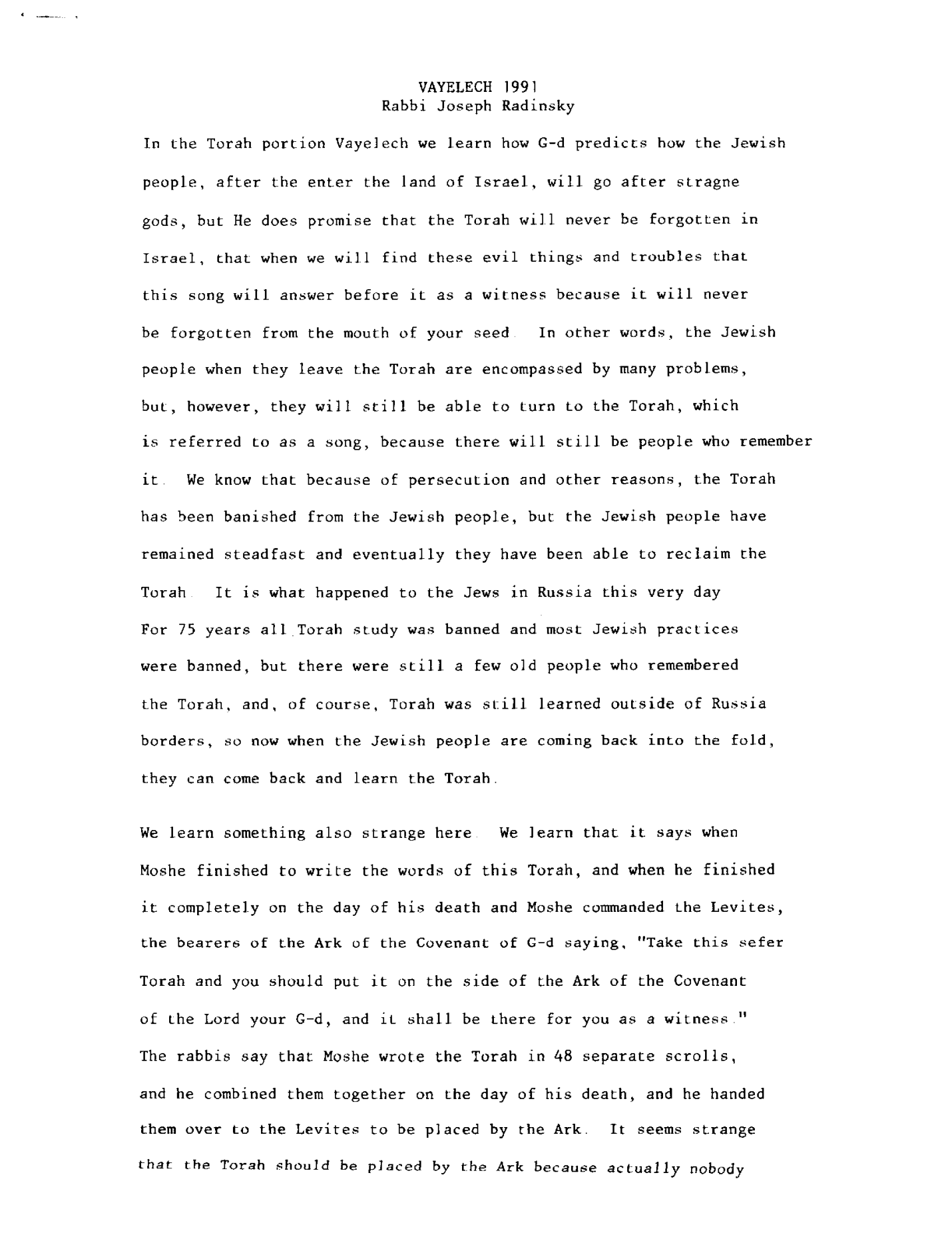 vayelech 1991