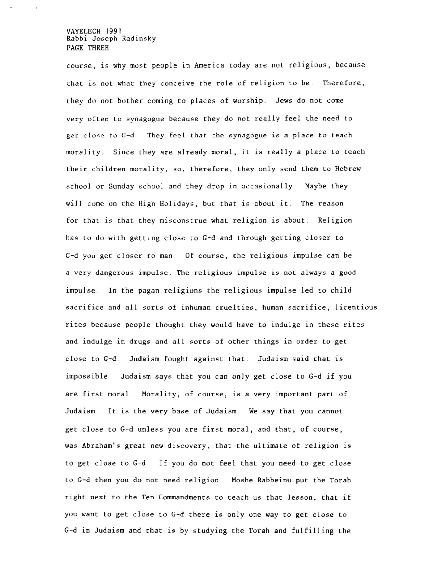 vayelech 1991