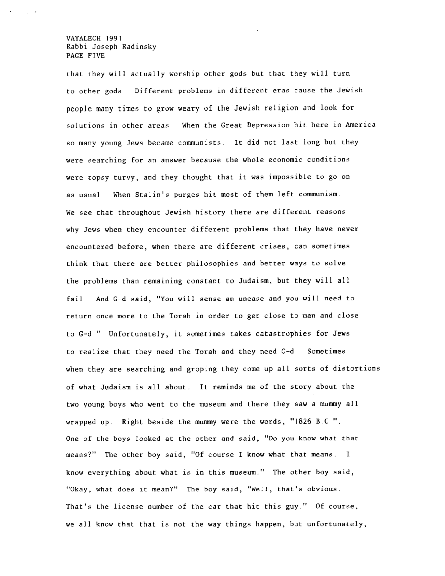 vayelech 1991