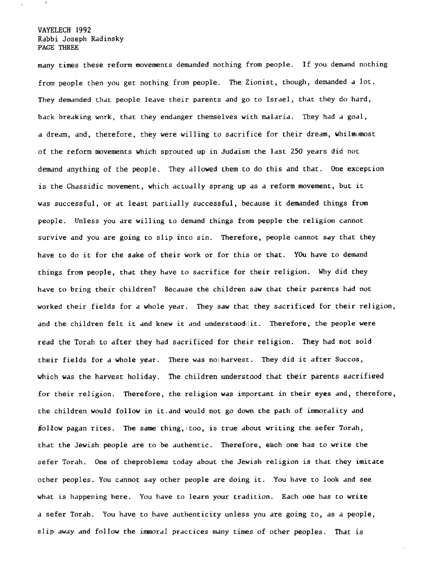 vayelech 1992