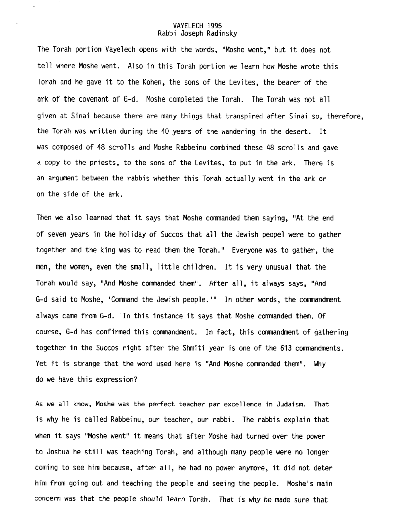 vayelech 1995