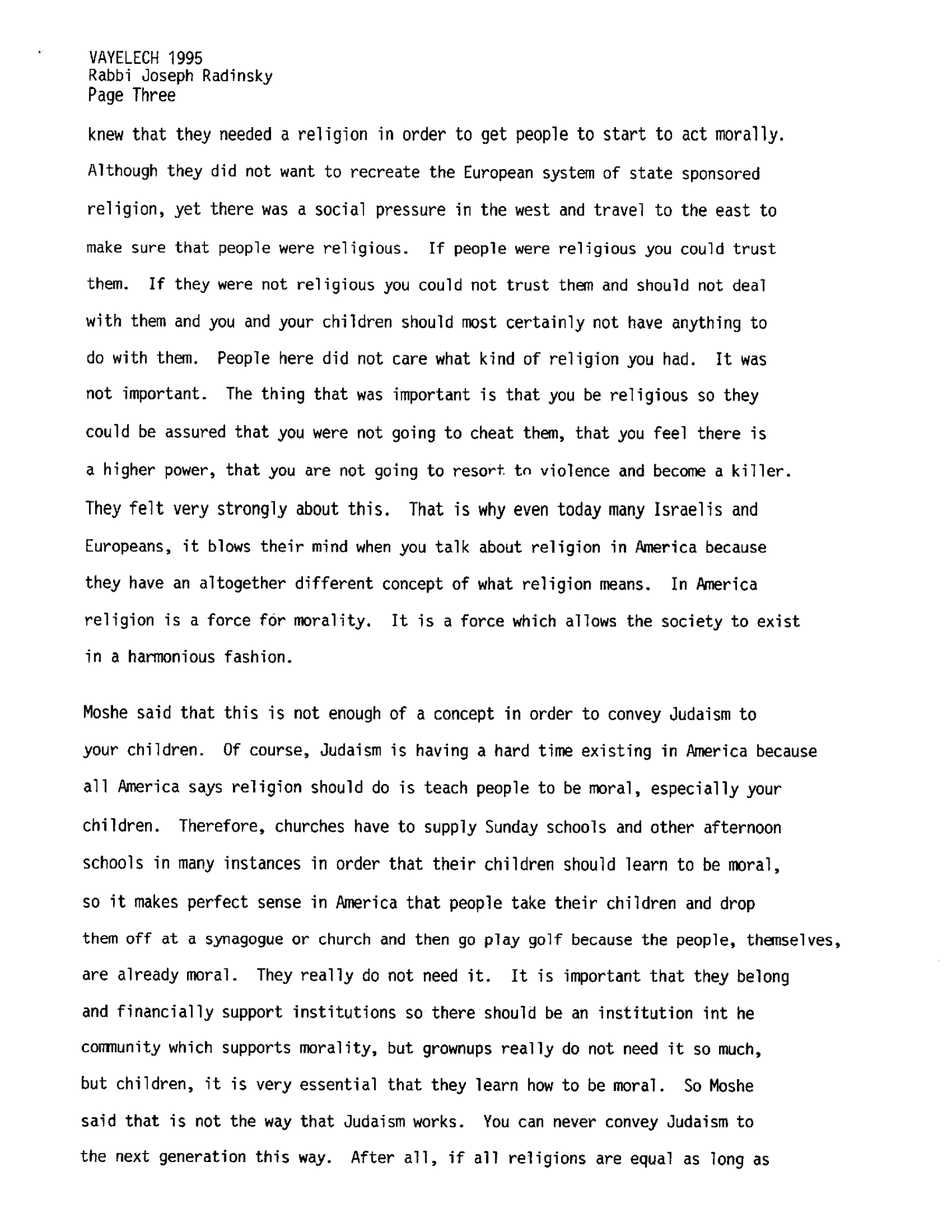 vayelech 1995